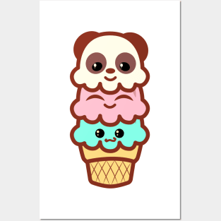 Icecream ice cream cone women shirt kawaii cute panda bear art party anime Posters and Art